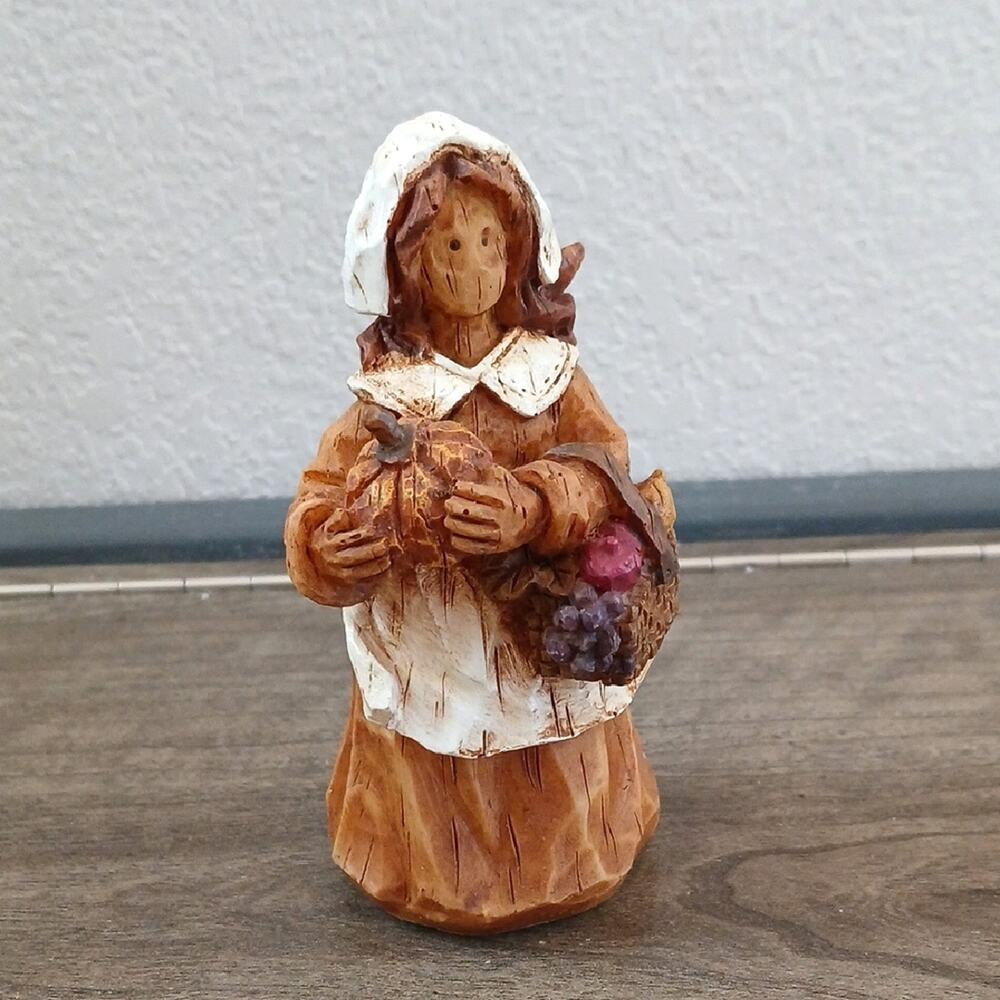 Ganz Pilgrim Figurine Lady With Pumpkin Resin Autumn Fall